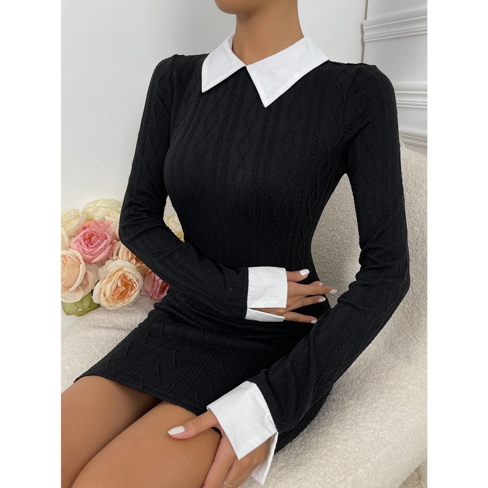 Contrast Trim Keyhole Back Bodycon Dress - Picture 3 of 6